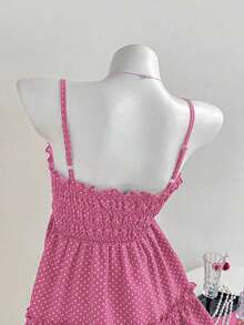 Camiseta sin tirantes de verano informal con lunares y volantes - Rosa - Ver 2