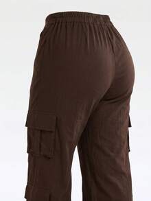 Wide Leg Plus Size Winter High Waist New Release Cold Autumn Elegant Palazzo Pants With Side Pockets Cargo Butt Lifting Premium Tailoring Sizes 46 To 56 - 鏽棕色 - 查看 7