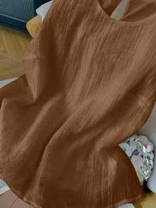 de tirantes de unicolor casual de talla grande, verano - Café integral - Ver 4