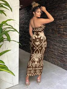 Vestido ajustado con estampado floral retro y estilo bohemio casual para mujeres, adecuado para vacaciones de verano - Multicolor 3 - Ver 2