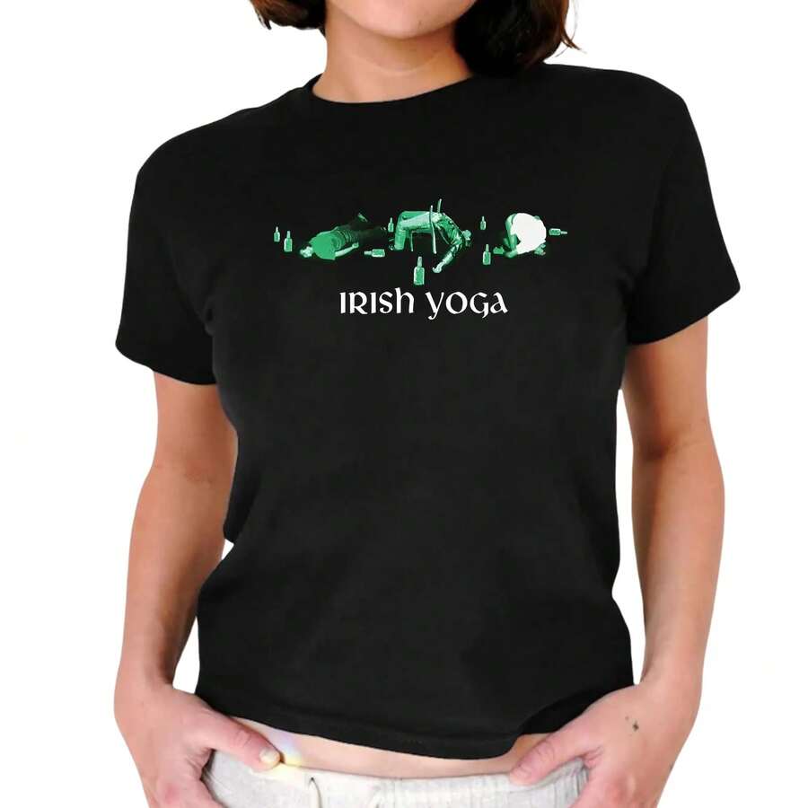 Women's Irish St. Patrick's Day Yoga T-Shirt, St. Patrick's Day Shirt, 90s Style T-Shirt, Women's T-Shirt, Gift For Her, Fashion T-Shirts, Tops, Comfortable T-Shirt - 黑色 - 查看 1