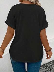 Selamara Camiseta casual y versátil con estampado de leopardo para mujer de talla grande, nueva llegada de primavera/verano - Negro 2 - Ver 2