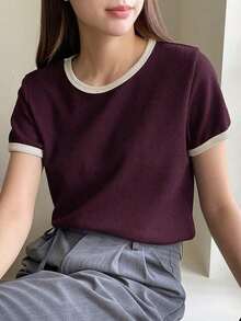 Camiseta de manga corta con dobladillo para mujer, Pascua - Burdeos - Ver 3