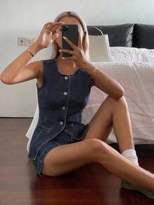 Traje de negocios casual de verano de mujer de mezclilla - Azul lavado oscuro - Ver 5