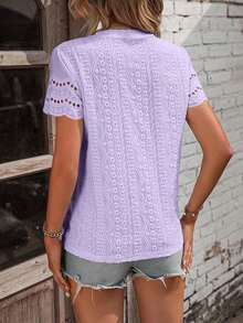 Camiseta con bordado con ojal ribete en abanico - Púrpura malva - Ver 2