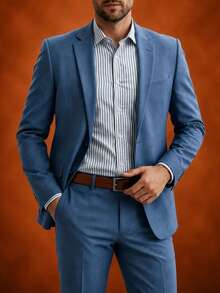 Men's Microfiber Melange Tailored Suit - 藍色 - 查看 5