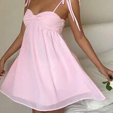 Women's Elegant Pink Spaghetti Strap Mini Dress, Summer - Rosa - Ver 5