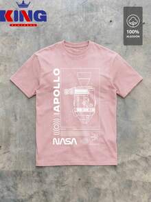 Men's T-Shirt Made Of 100% High-Quality Cotton, This T-Shirt Guarantees Exceptional Softness To The Touch, Round Neck With "NASA WHITE Apollo Mission Diagram" Print On The Front - 粉色 - 查看 2
