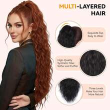 Tóc nối tổng hợp WIGGAGA 30 inch màu ombre xám/nâu highlight/cam highlight/cam gợn sóng, phù hợp cho nữ, kiểu tóc đuôi ngựa kẹp đa năng, sóng vàng tự nhiên cho sử dụng hàng ngày và các dịp đặc biệt, phụ kiện tóc đuôi ngựa chất lượng cao. - Màu Cam cháy - Xem 4