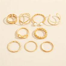9pcs Asymmetrical Wide Chain Thin Ring Jewelry Set, Women's Fashion Jewelry, Suitable For Daily Wear And Parties - Silver - View 3