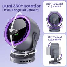 2026 New 1PC Portable Clip-On Fan With LED Light 4 Wind Speed 720° Rotation Quiet ,Portable Fan,Rechargeable Mini Desktop Fan ,3-In-1 Design For Home Office Stroller Camping Car Cooling Outdoor Use,Camping Equipment, Grey/White - Desk Fan - View 8