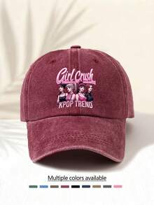 1pc Washed Baseball Cap With "GIRL CRUSH K-POP " Letter Print Pattern, Retro American Style Minimalist Casual Versatile Fashionable Unisex Accessory, Suitable For Concerts, Music Festivals, Outdoor Activities, All Seasons - Water Wash - View 7