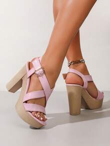 Elegant Ballroom Party Platform High Heel Sandals With Ankle Strap For Women - Pink - View 4