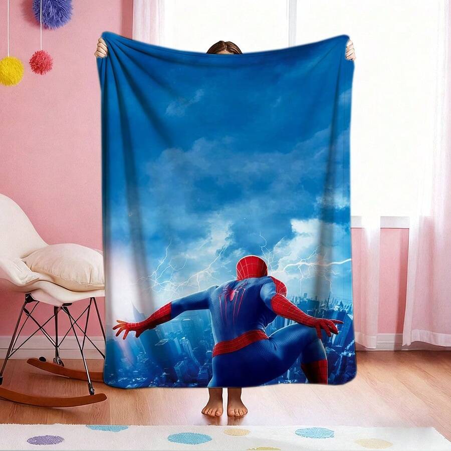 1pc S-Pider-Man Print Blanket,Retro Cartoon Style Throw Blanket,Cartoon Character Printed Blanket,All-Season Universal Nap Blanket,Character Home Decor Blanket,Modern Fashion Gift Suitable For Home Bedroom Bed Sofa Office Lunch Break Cover Picnic Blanket - Nhiều màu - Xem 1