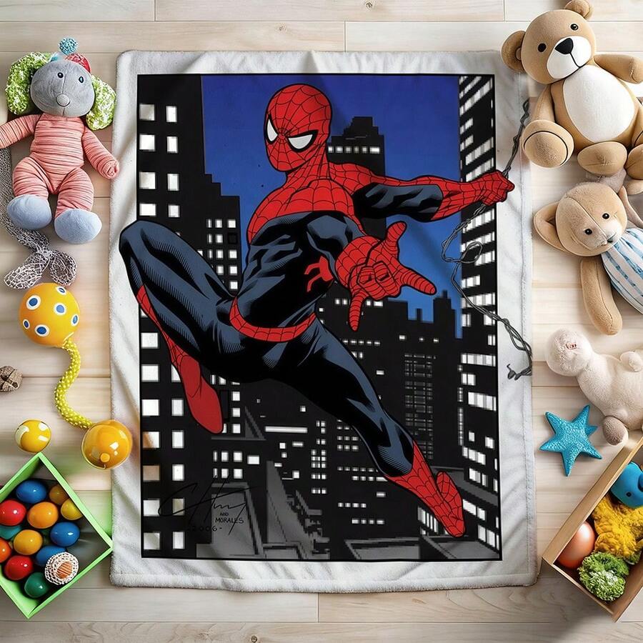 1pc S-Pider-Man Print Blanket,Retro Cartoon Style Throw Blanket,Cartoon Character Printed Blanket,All-Season Universal Nap Blanket,Character Home Decor Blanket,Modern Fashion Gift Suitable For Home Bedroom Bed Sofa Office Lunch Break Cover Picnic Blanket - Multicolor - View 1