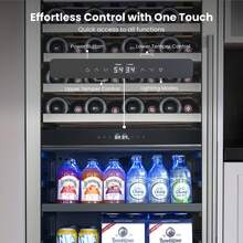 Yeego 24 Inch Wine Fridge – 34°F-65°F Wine And Beverage Cooler, 304 Stainless Steel Glass Door Lock, Temp Memory Blue & White LED Built-In Fridge With Adjustable Shelves (112 Can+40 Bottle)(Left-Opening Door) - US A Type Plug(110-127V) - View 4