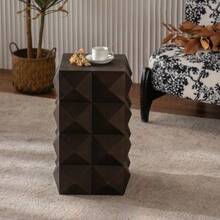 60 Cm High Retro-Style Wooden Side Table With A Three-Dimensional Embossed Pattern; No Assembly Required. - Brown - View 4