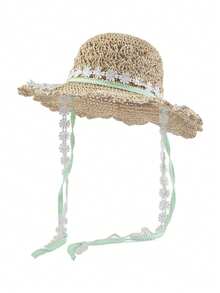 1pc Women's Beach Hat, Summer Sun Hat, Round Top Straw Hat, Unisex Suitable For All Seasons, Denim Cowboy Hat, Wide Brim Beach Hat, Women's Beach Accessory, Suitable For Fishing, Hiking, Beach, Cruise - Straw Hat - View 12