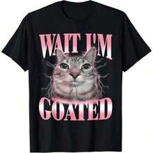 Funny Cat Meme T-Shirt "Wait I'm Goated Cat Brainrot" For Men, Women And Children - 白色 - 查看 12