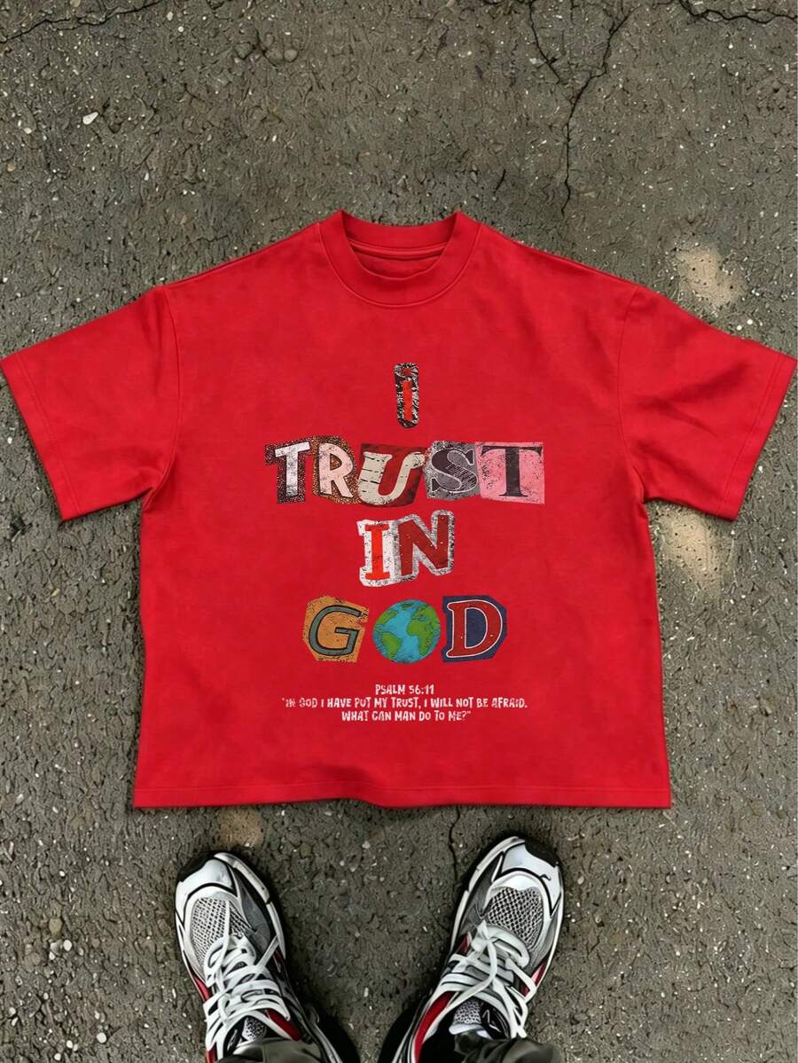 Tween Boy Cotten Clothes,Y2K-Inspired Letter Print T-Shirt - Casual Crew Neck, Short Sleeve, Machine Washable - Perfect For Spring/Summer/Fall,Fashion, Streetwear, Unisex, Men, Women - Đỏ - Xem 1
