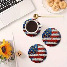 Posavasos redondo de PET con diseño patriótico de personas y bandera estadounidense - Resistente, lavable a mano, con águila, bandera, diseño 2D, perfecto para decoración de restaurante y cocina, decoración de mesa de cocina y comedor | Diseño de estilo patriótico | Posavasos resistente, decoración de águila, 4 de julio, 250 aniversario de la independencia de Estados Unidos - Multicolor B - Ver 4