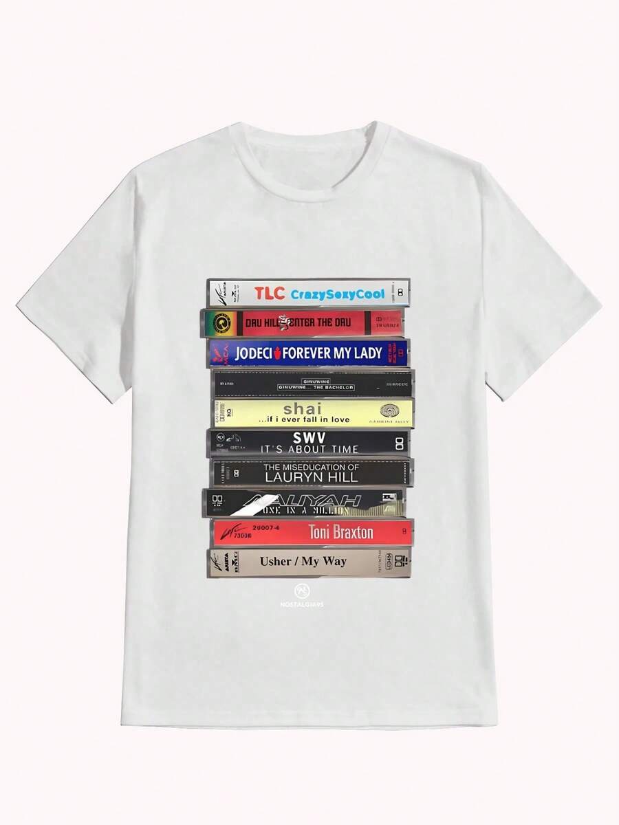 1 Piece Pure Cotton Printed T-Shirt 180g, Hip Hop Style Lauryn Hill The Miseducation Of Caste, Casual Print, Comfortable And Versatile, With Letter Pattern, 100% Cotton - 白色 - 查看 1