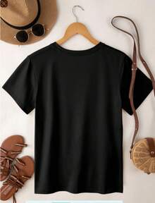 Women's Loose-Fitting T-Shirt With A Round Neck And Exquisite Print. Soft And Breathable Fabric, Comfortable To Wear, And Short Sleeves. Casual And Relaxed Fit, Versatile Style. Made From High-Quality 100% Pure Cotton (200 G). - 黑色 - 查看 2