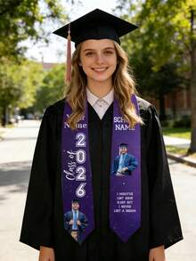 Personalized Galaxy Graduation Sash With 2 Custom Photos & Custom Text, Starry Sparkle Graduation For Class Of 2026, Printed Graduation Shawl With Your Memories & Inspirational Quote For Ceremony - Multicolor - View 6