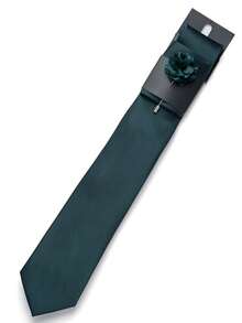 AlanKing 3pcs/Set Men's Solid Color Necktie, Pocket Square, And Lapel Flower, Classic Suit Accessories For Business, Casual Events, Weddings - Color Mixing - View 5