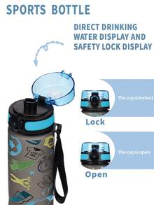 1pc 1000ml/32oz & 750ml/26oz Large Capacity 3D Printed Football Pattern Water Bottle, Straight Drinking Spout, Carry Strap For Convenient Portability, Suitable For Outdoor Sports, Running, Fitness, School, Office, Football, Cycling, Gym, Ideal For Holiday & Birthday Gifts - Multicolor - View 7
