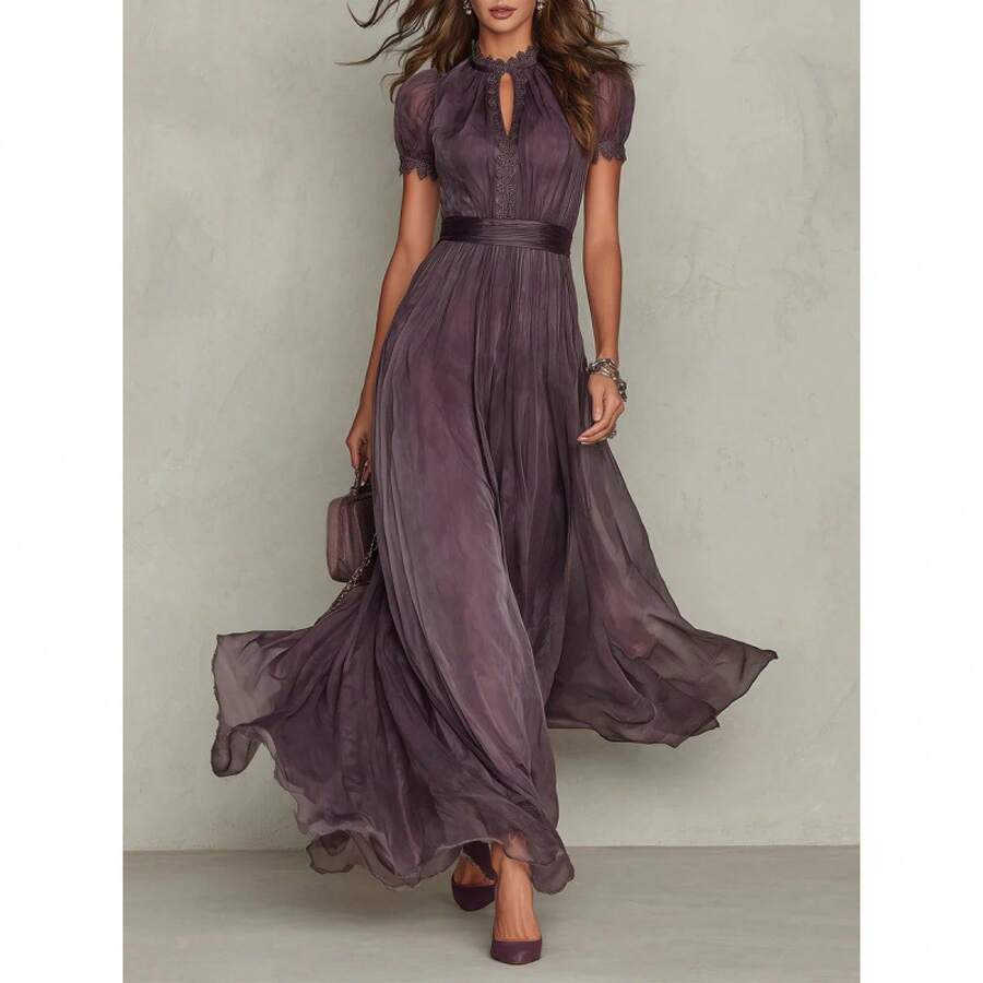 2026 Summer New Women V Neck Waist Gathering Ruffle Hem Dress Fashion Print Elegant Dress For European And American Style - 圖片色 - 查看 1