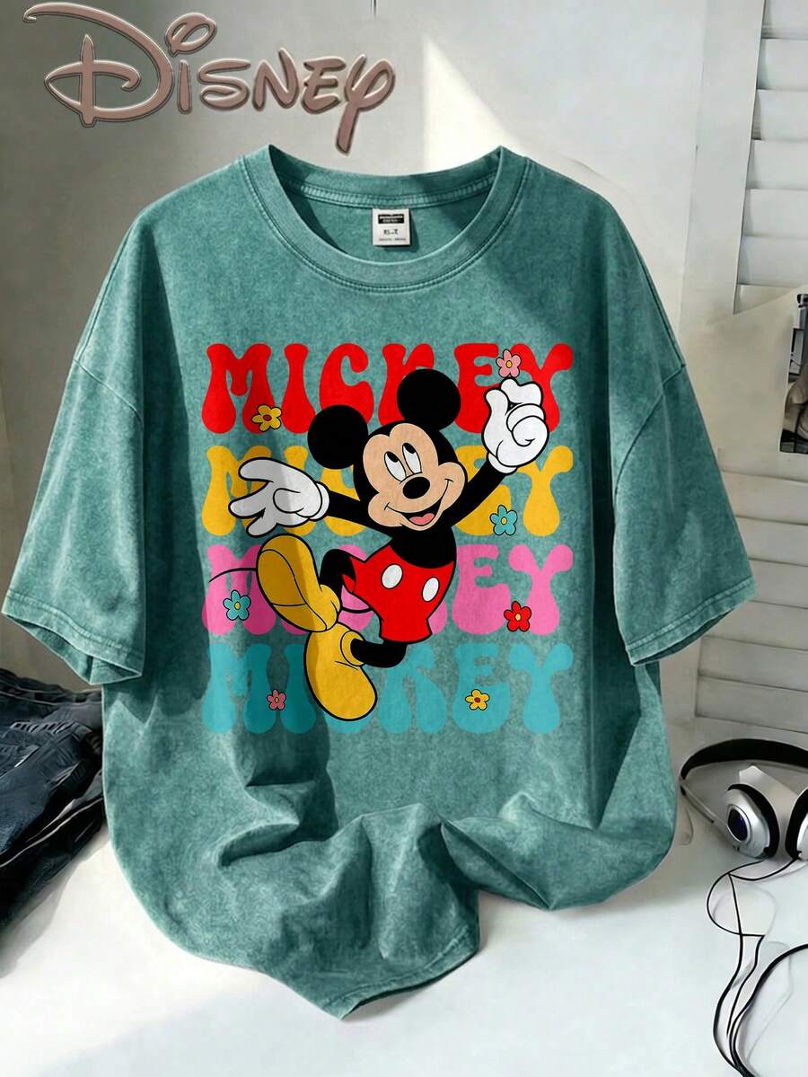 Disney Oversize Round Neck Washed T-Shirt With Disney Mickey Mouse Print, Disneyland, Disney Animal Kingdom, Disney Family Vacation Trip, Summer Outfits For Women, Vacation Outfits Women, Dresses,, Dresses For Women, Summer Clothes, Summer Tops, Capris For Women, Rompers For Women, Jeans For Women, Jorts, Graphic Tees Women, Tank Tops Women, Dresses For Women Summer, Summer Tops, Summer Clothes, Summer, Swimsuits For Woman, Bathing Suits For Women, Bikinis, White Tank Top, Women Sweatshirts & Hoodies, Cord Sets For Women, Trajes Elegantes De Mujer, Conjuntos De Dos Piezas Para Mujer, Skirt Two Piece Set, Conjuntos De Mujer, Blusas, Trajes De Mujer Casual, Free Shipping, Co Ords Sets Women, Faldas - Mint Green - View 1