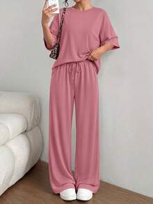 PRETTYGARDEN Women's Summer Clothes 2 Piece Sets Lounge For Short Sleeve Matching Airport Travel Outfits Casual Pink Vacation  Summer Brunch Pink Outfits For Women Mothers Day Outfit - 粉色 - 查看 4
