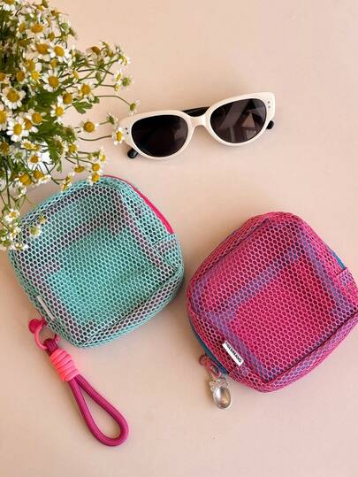 Túi đựng mỹ phẩm xách tay, chất liệu nylon lưới thoáng khí, túi lưới đựng đồ, màu Macaron, khóa kéo + túi lưới thoáng khí đựng mỹ phẩm/đồ dùng nhỏ, thích hợp cho đi làm hàng ngày/du lịch/bơi lội & tập thể dục.