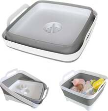 Collapsible Wash Basin With Drain Plug - 2.4 Gallon Foldable Kitchen Sink For Baby Bottles, RV Camping, Space-Saving Dish Tub (Gray) - Xám - Xem 1