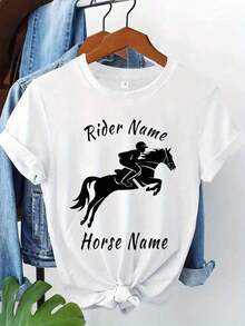 100% Cotton. New Short-Sleeved Crew Neck T-Shirt, Custom-Made For Equestrian Enthusiasts, Personalized T-Shirt, Corporate Logo T-Shirt, Team Apparel, Halloween Gift, And T-Shirt With Your Own Custom Text, Women's Blouses. TAZY Women's Simple Solid Color T-Shirt, Loose And Fitted Cut, Casual Short Sleeve. - 白色的 - 查看 9