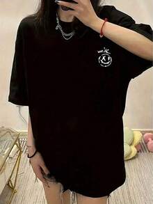 New 2026 Women's T-Shirts, Couple T-Shirts. Oversized Black T-Shirt With A Modern Urban Design. Versatile, Casual, And Comfortable For Spring And Summer. Unisex, Available In Various Sizes And Colors. Current Fashion Clothing. - 黑色 - 查看 6
