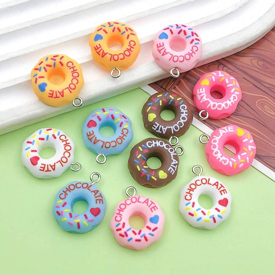 10/24 chiếc mặt dây chuyền hình bánh donut bằng nhựa, mặt dây chuyền hình bánh donut dễ thương kiểu Kawaii, phụ kiện trang sức DIY cho vòng tay, vòng cổ, bông tai, đồ dùng thủ công 19x23mm - mặt dây chuyền - Xem 1
