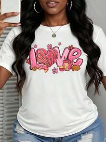 Women's Casual Short Sleeve Crew Neck T-Shirt With Fun Print, Love Design With Sweets And Cupcakes, 100% Pure Cotton, For Daily Wear, Parties, Holidays, Gift Option - 白色 - 查看 7