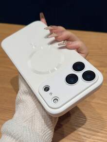 Luxury Matte Skin Feel Magnetic Phone Case Compatible With IPhone 17 ProMax 17Pro 16 15 14 Plus 13 Pro Max Camera Lens Support Wireless Charging Lens Protection Back Cover - White - View 3