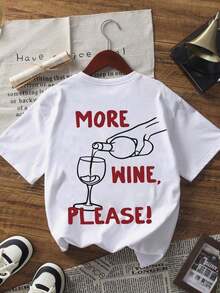 Nueva Camiseta de Verano Minimalista con Estampado de Copa de Vino, Cuello Redondo, Manga Corta, Estilo Casual, Versátil y Elegante para Mujer, Blusa Blanca de Estilo Vintage Urbano, Unisex, de Algodón, Manga Corta, Cuello Redondo. blusas.blusas casuales para dama. - Blanco - Ver 2