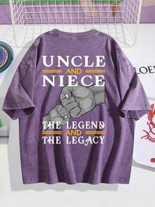 Uncle And Niece Matching The Legend The Legacy T-Shirt,Double-Sided Printed Unisex T-Shirt, Vintage Streetwear Heavyweight Cotton Tee, Anime Manga Casual Daily Top, Ideal Gift For Anime Enthusiasts - 深紫色 - 查看 3