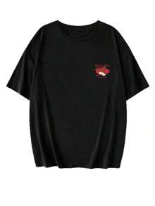 New Minimalist Summer T-Shirt With Apple And Fruit Print, Round Neck, Short Sleeve, Casual, Modern And Versatile For Women - 黑色 - 查看 5