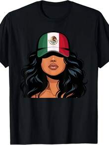 Camiseta de Mujer con Diseño de Niña Mexicana Orgullosa y Bandera Mexicana [Diseño Genial] Camiseta de Estilo Urbano para Mujer, Cuello Redondo Cómodo, Diseño Unisex con Mangas Cortas, Camiseta para Hombre - Negro - Ver 6