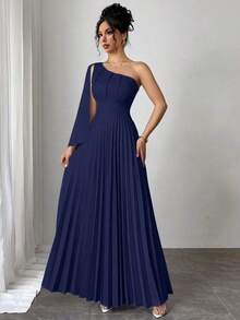 Nuevo vestido plisado sin mangas de color azul claro versátil para mujer, atuendo de vacaciones, vestido de verano - Azul marino - Ver 1