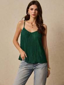 Frenchy Top de tirantes unicolor plisado - Verde Oscuro - Ver 2