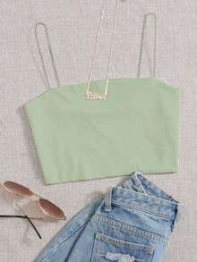 Top corto de tirantes delgado unicolor - Verde 3 - Ver 1