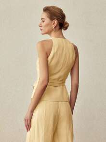 PREMIUM CHALECO DE LINO CON DOBLE LAZO EN LA CINTURA, PRIMAVERA/VERANO - Amarillo - Ver 3