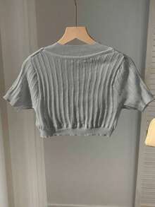 Cárdigan de punto de manga corta casual de verano en unicolor - Gris - Ver 2