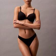Calvin Klein Ideal Cotton Thong Underwear  Women  Panties QD5124 - 黑色 - 查看 2
